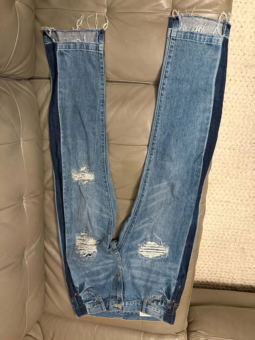 JNBY Two-Tone Distressed Jeans Size S Blue Denim Raw Hem